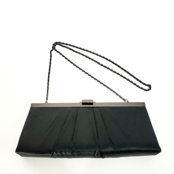 Jessica McClintock Black Satin Evening Clutch - Picture 1 of 6